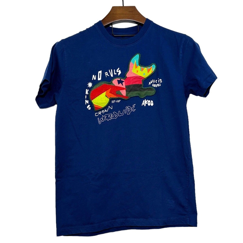 AKOO Authentic Clothing Blue Short Sleeve‎ T-Shirt Fox Music Appliqué Size M - Picture 2 of 7
